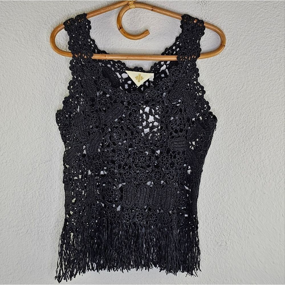 MONOGRAM Anthropologie Ramie Black Lace sleeveless top Size XS NWT